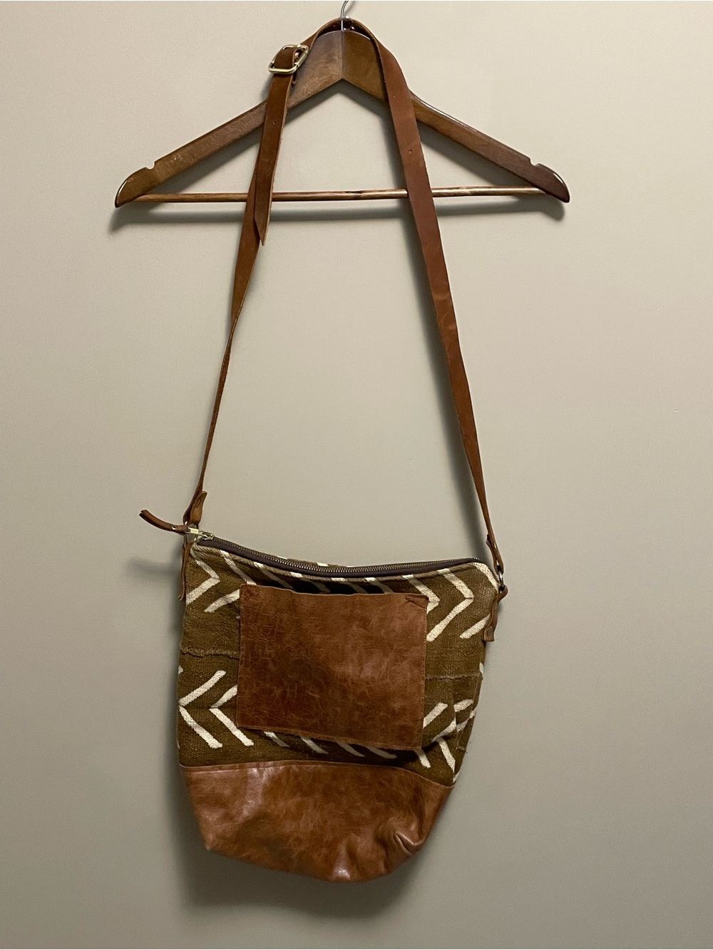 Grace Design Brooklyn Crossbody Brown Leather & Canvas Bag Purse
